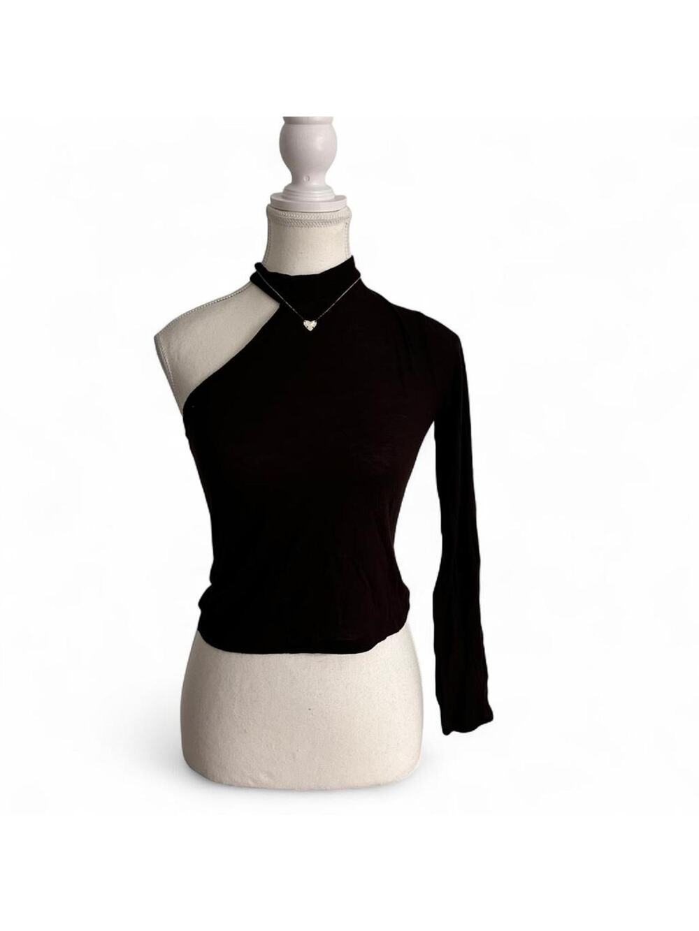 Heiny Collection Vintage Choclate Dark Brown Long Sleeve Neck Top Size S